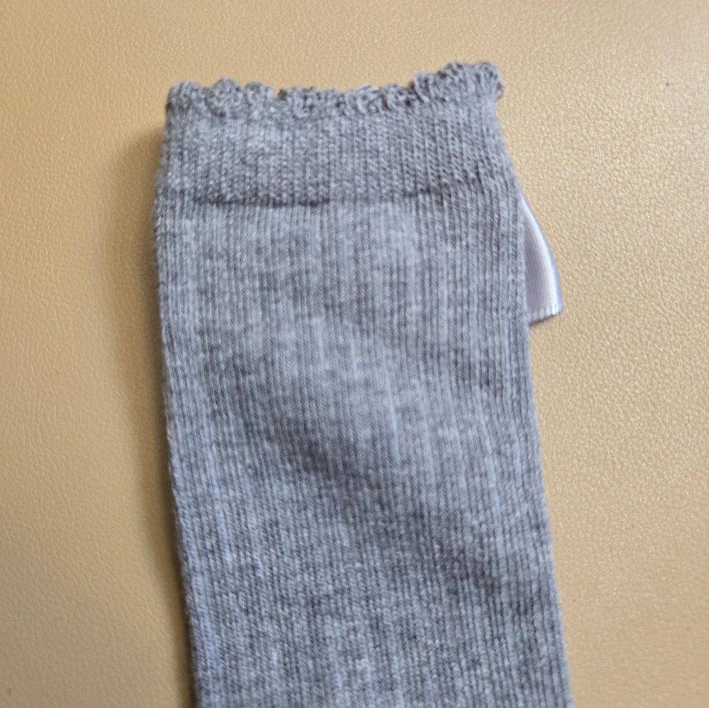 Boho Toddler Girl Knee High Gray Ribbed Trouser Socks Satin Bowknot Accessory